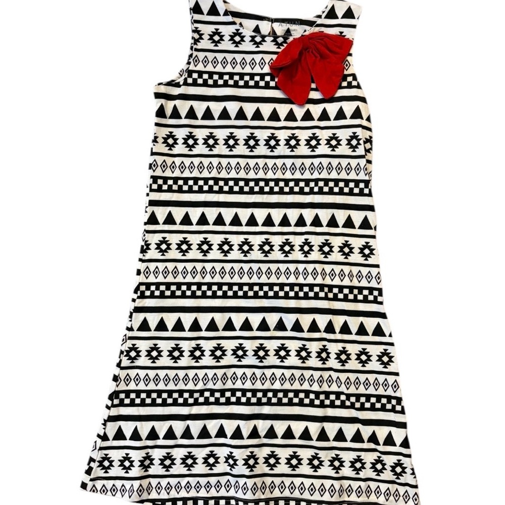 A.T.U.N. Girl’s Black/White Sleeveless Dress with Red Bow Size 10/12